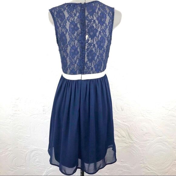 ASOS Navy/cream bow Lace A-Line sleeveless Dress-6 - Picture 3 of 8